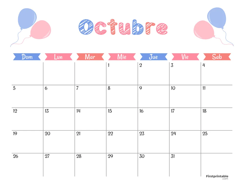 Spanish Printable October Calendar 2025 Template 48