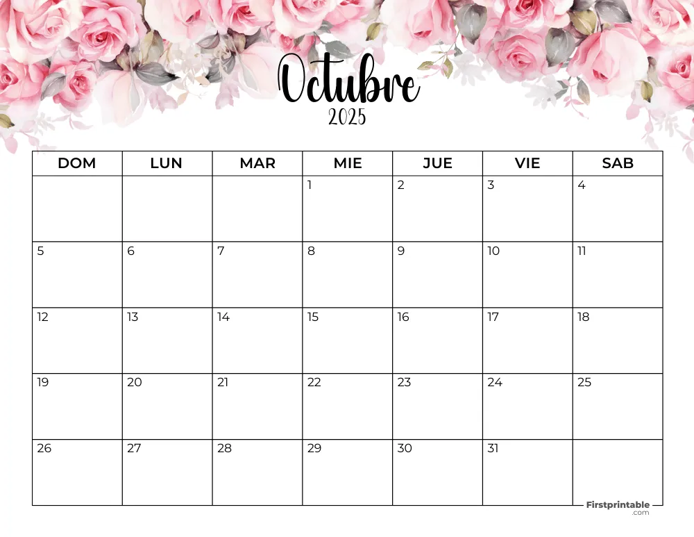 Spanish Printable October Calendar 2025 Template 49