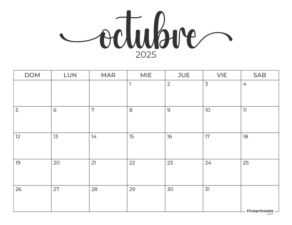 Spanish Printable October Calendar 2025 Template 51