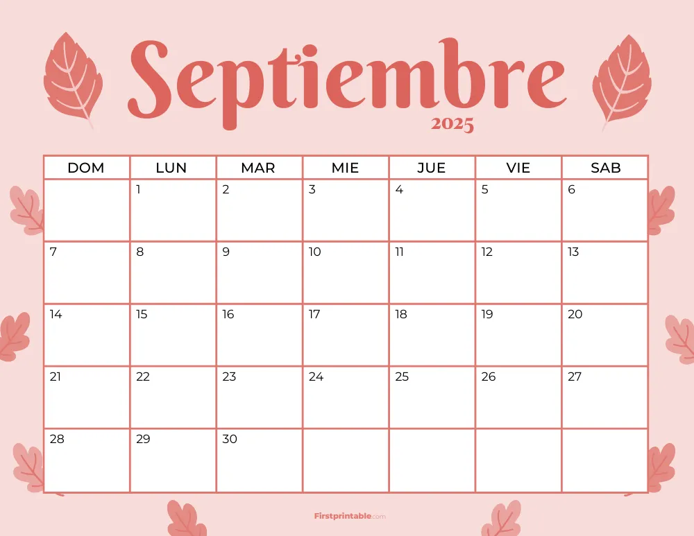 Spanish Printable September Calendar 2025 Autumn Template 44