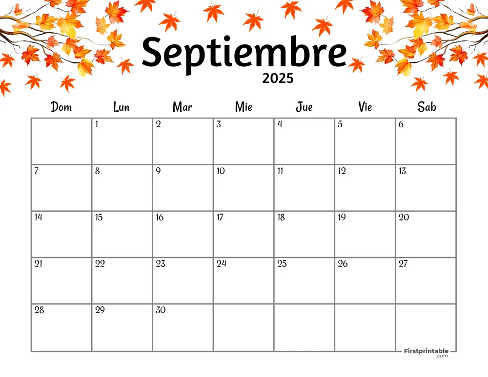 Spanish Printable September Calendar 2025 Autumn Template 46