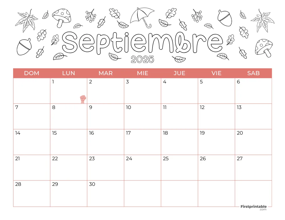 Spanish Printable September Calendar 2025 Autumn Template 47