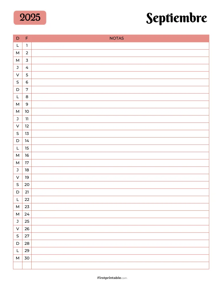 Spanish Printable September Calendar 2025 Template 35