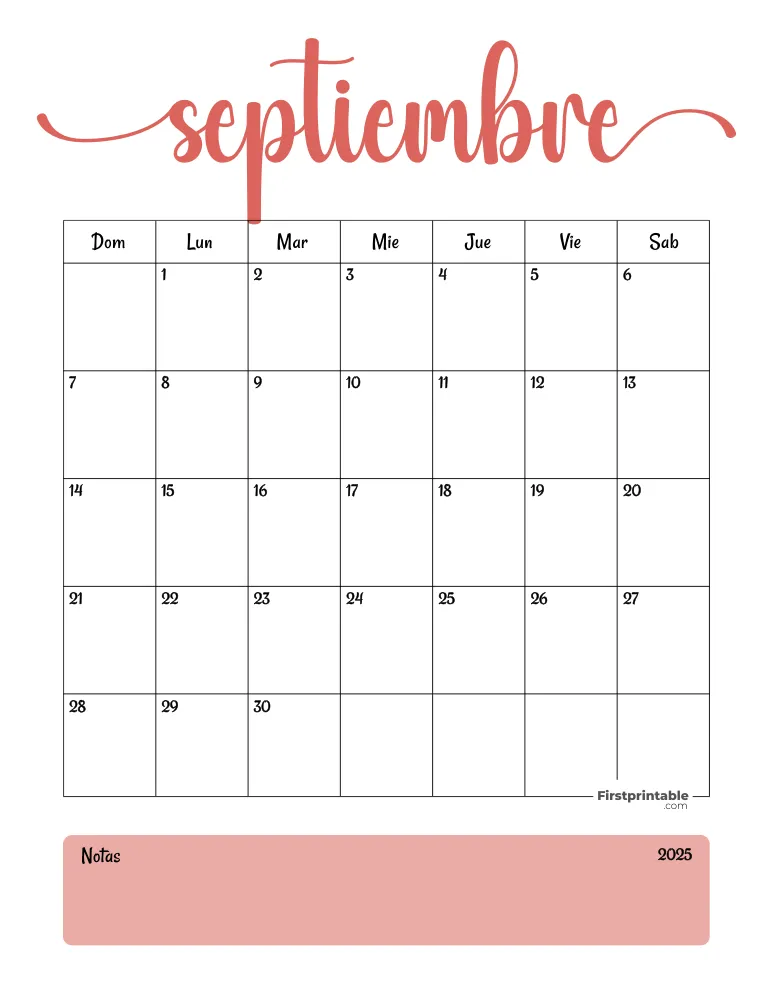 Spanish Printable September Calendar 2025 Template 36