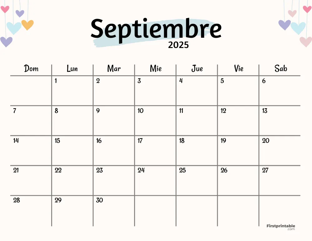 Spanish Printable September Calendar 2025 Template 50