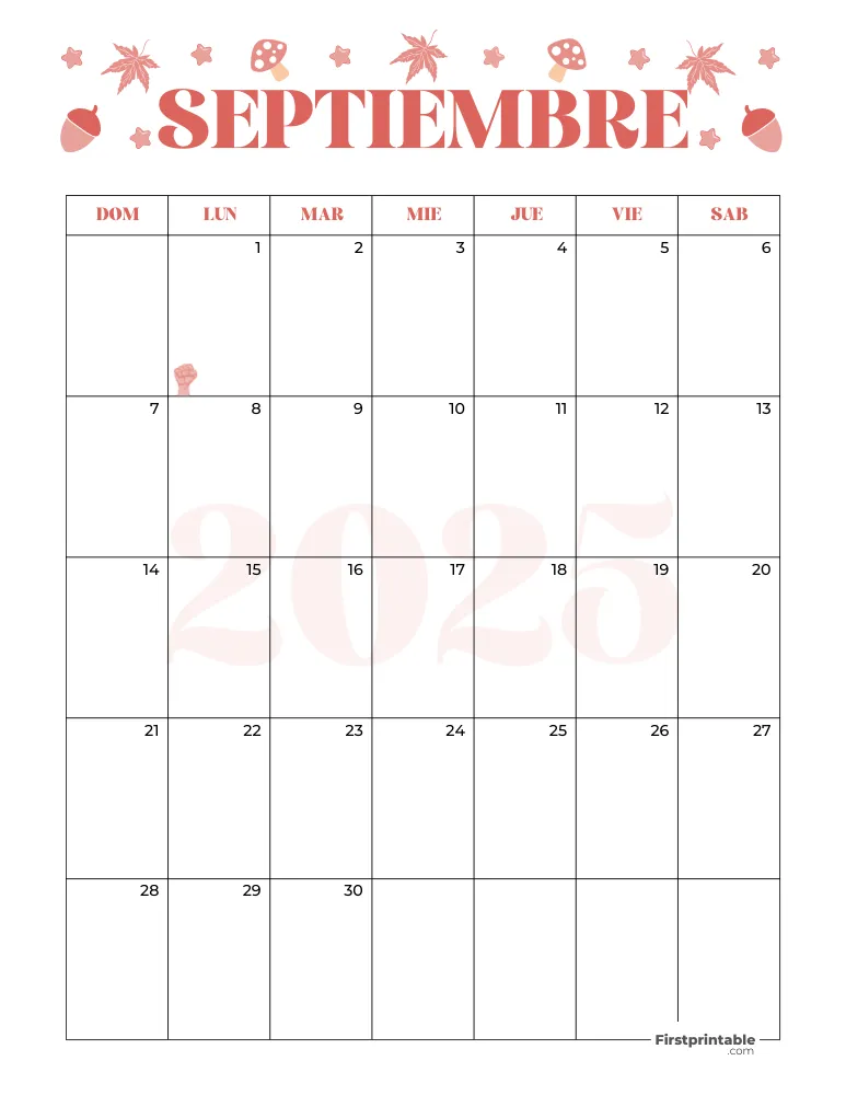 Spanish September Calendar 2025 Autumn Template 30