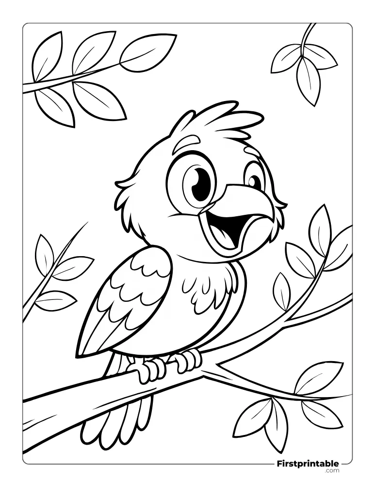 Cheerful Bird in the Spring Coloring Page
