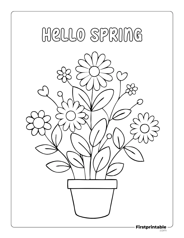 Cute Daisy Flower Pot to Color in the Spring