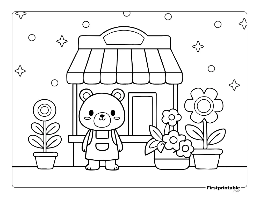 Teddy Bears' Flower Shop Coloring Page