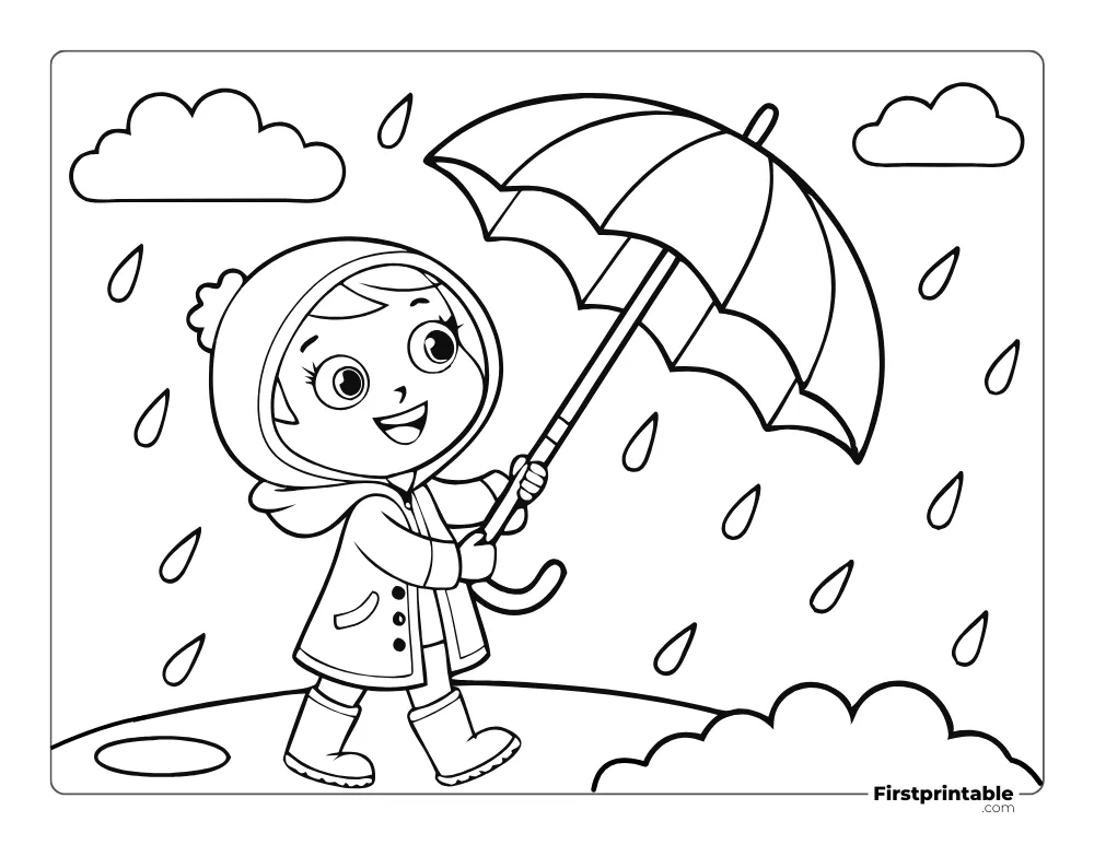 A Girl with Umbrella Coloring Page