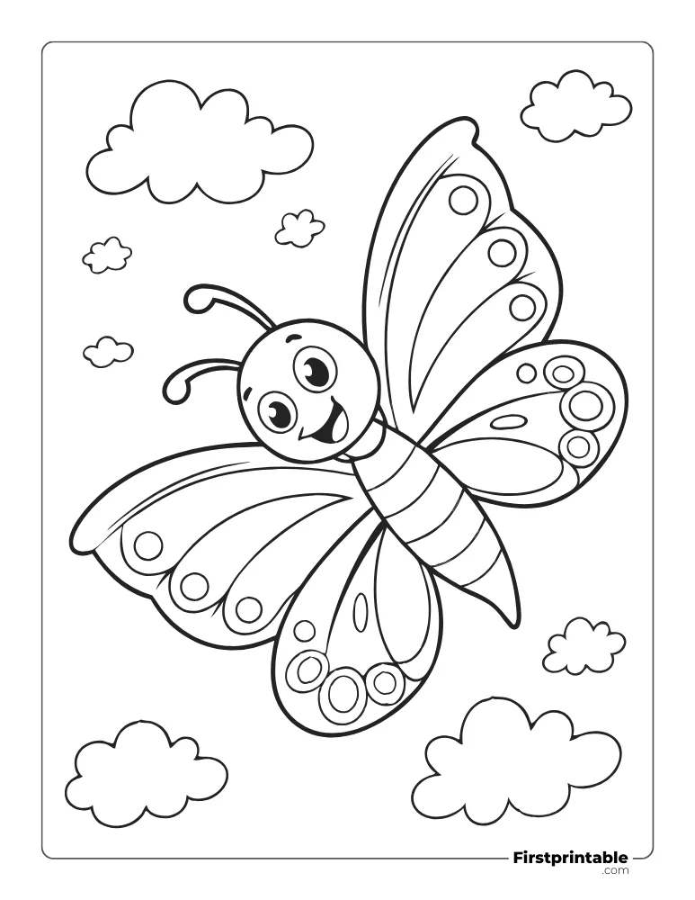 Happy Butterfly Coloring Page for Kids