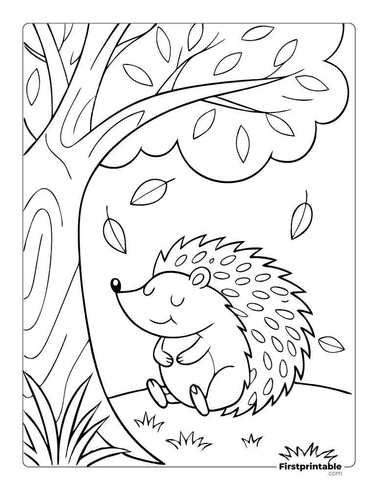 Cute Hedgehog Relaxing Under The Tree To Color
