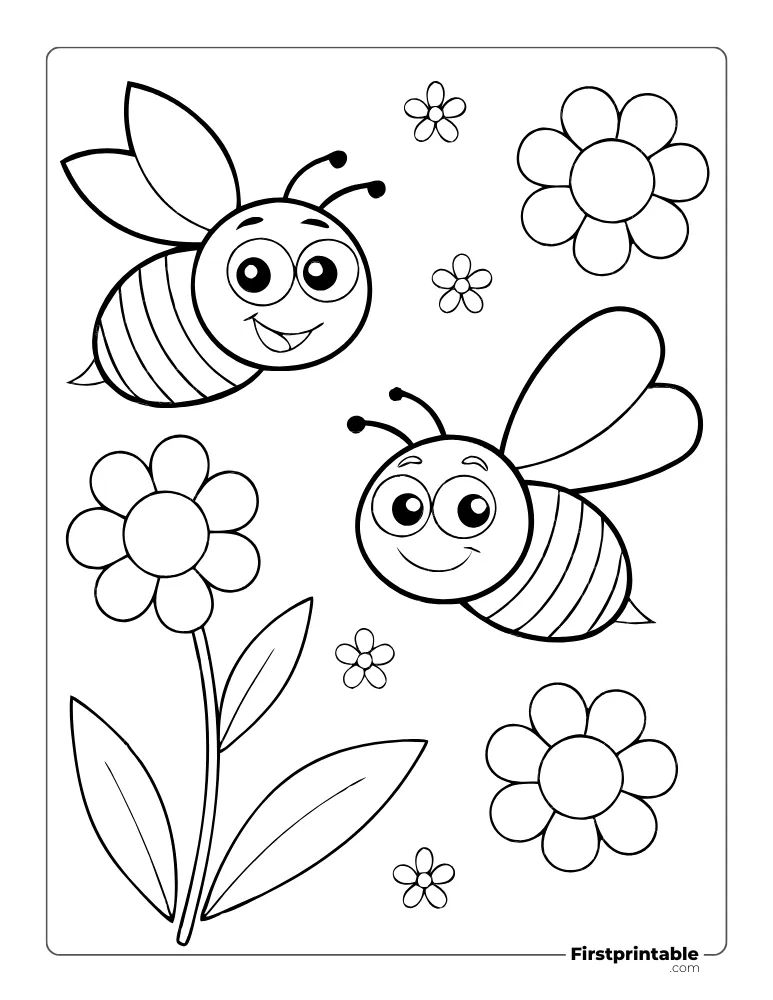 Honeybee with Simple Flower Coloring Page