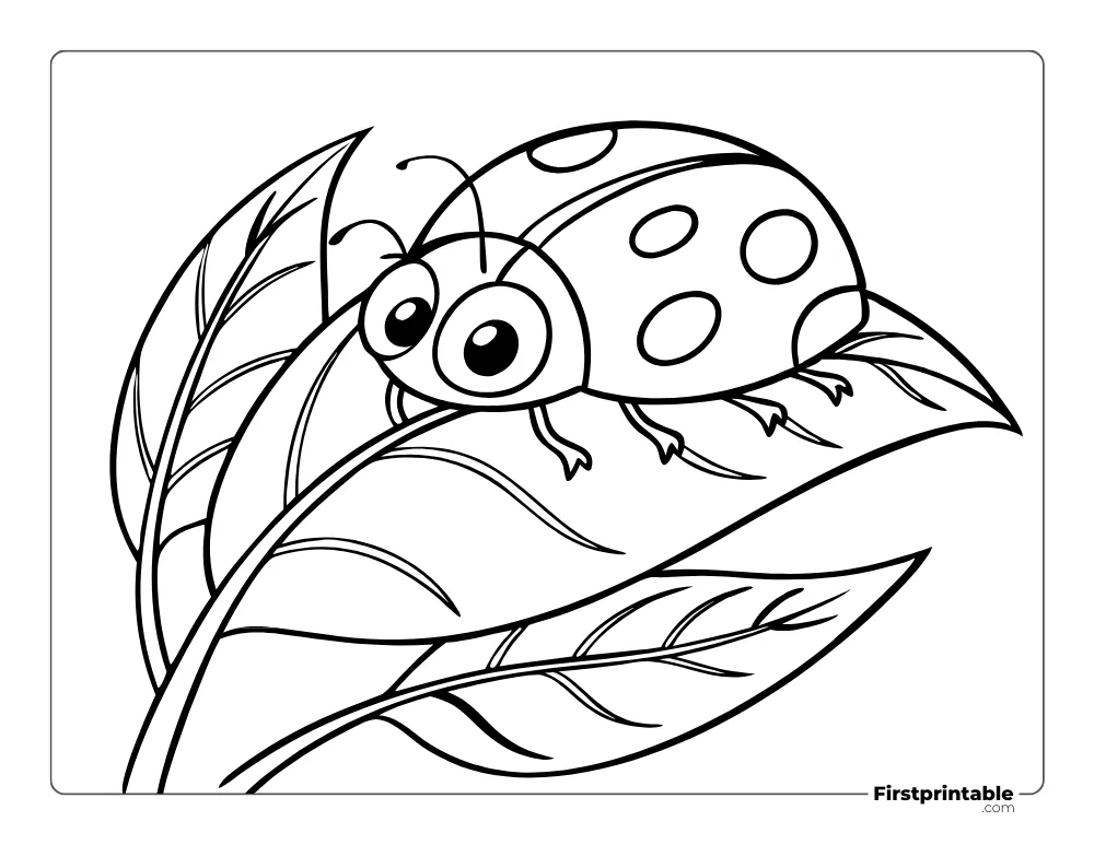 Cute Lady Bug on a Leaf to Color