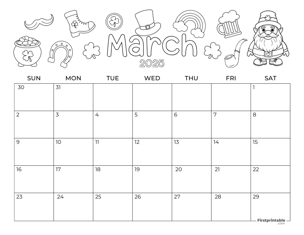 March 2025 Calendar to Color