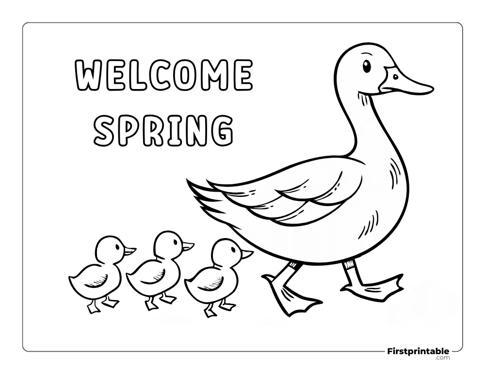 Mother Duck and Ducklings Coloring Page