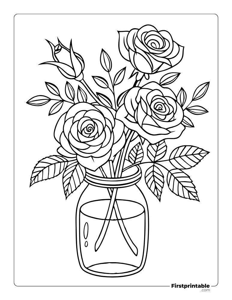 Roses in the Glass Jar to Color