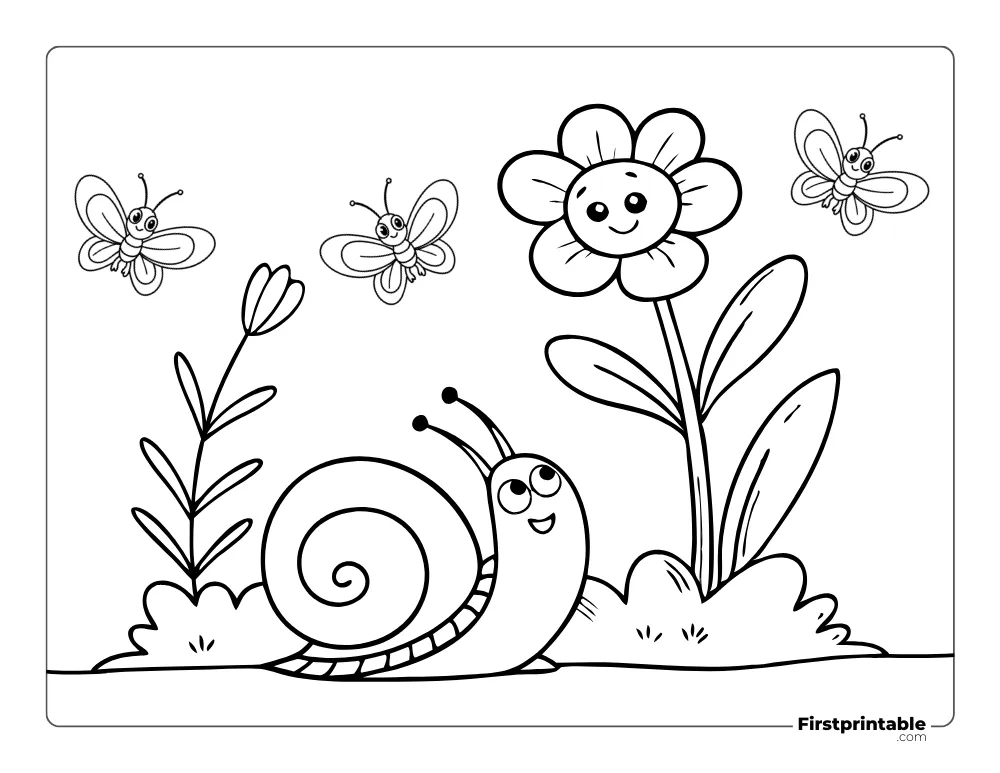 Cute Snail and Daisy Coloring Page for Preschoolers