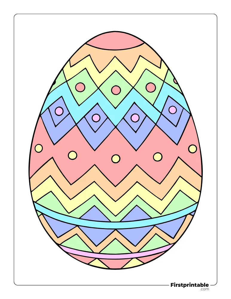 Chevron and Circle Pattern Easter Egg Template - Full Page Colored