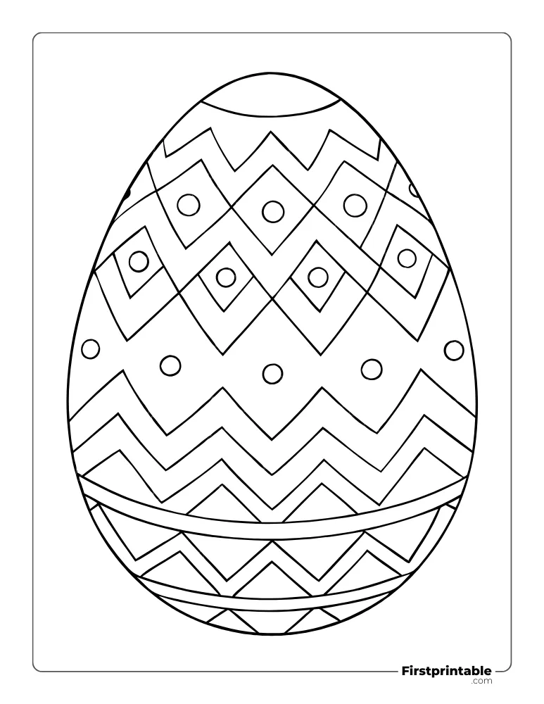 Chevron and Circle Pattern Easter Egg Template - Full Page Outline