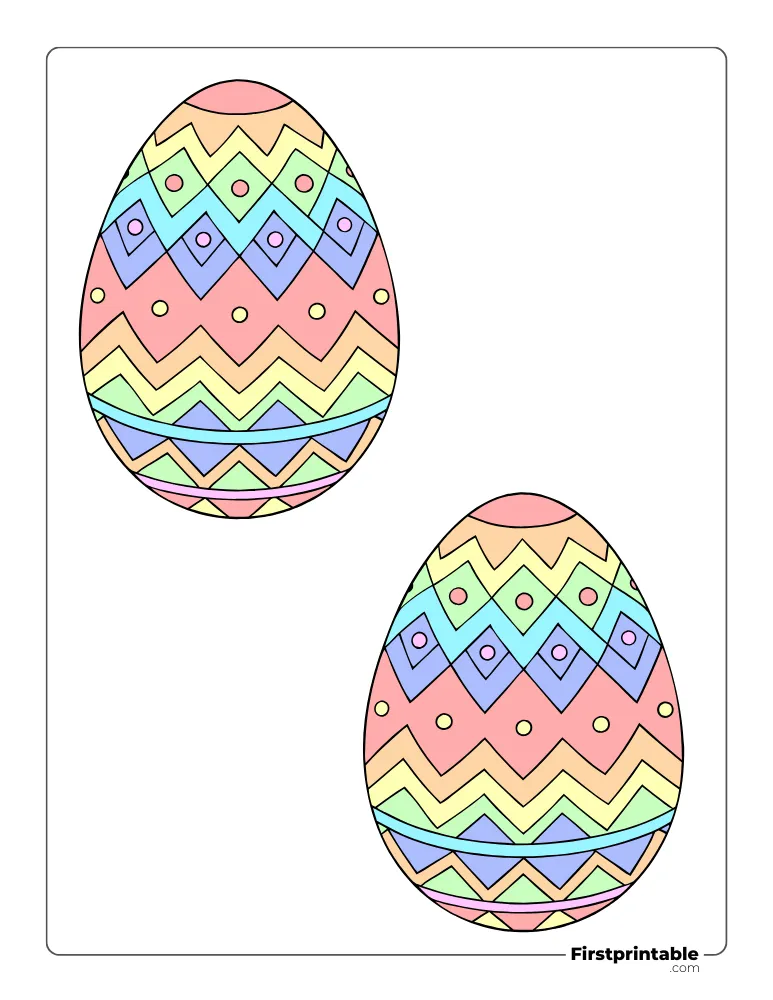 Chevron and Circle Pattern Easter Egg Template - Large Colored