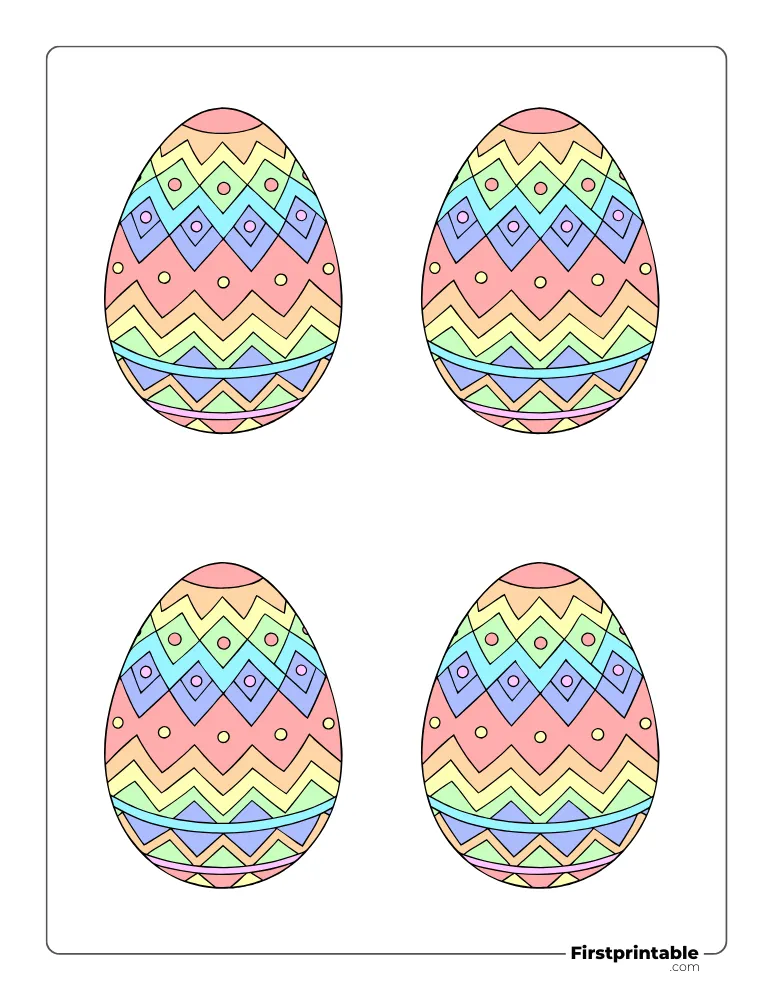 Chevron and Circle Pattern Easter Egg Template - Medium Colored