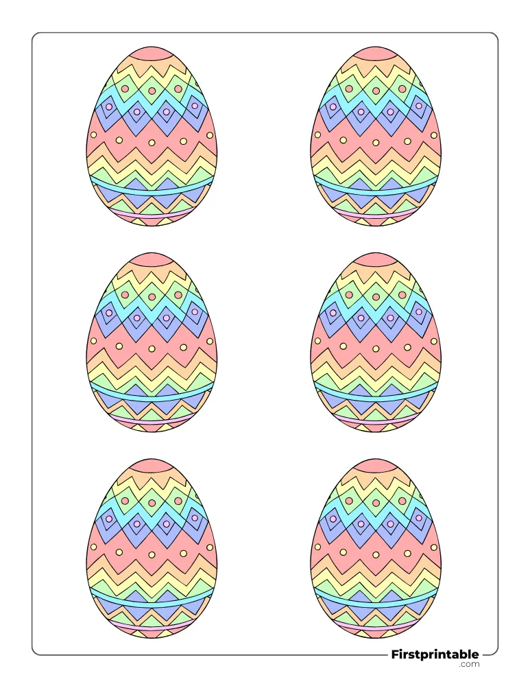 Chevron and Circle Pattern Easter Egg Template - Small Colored