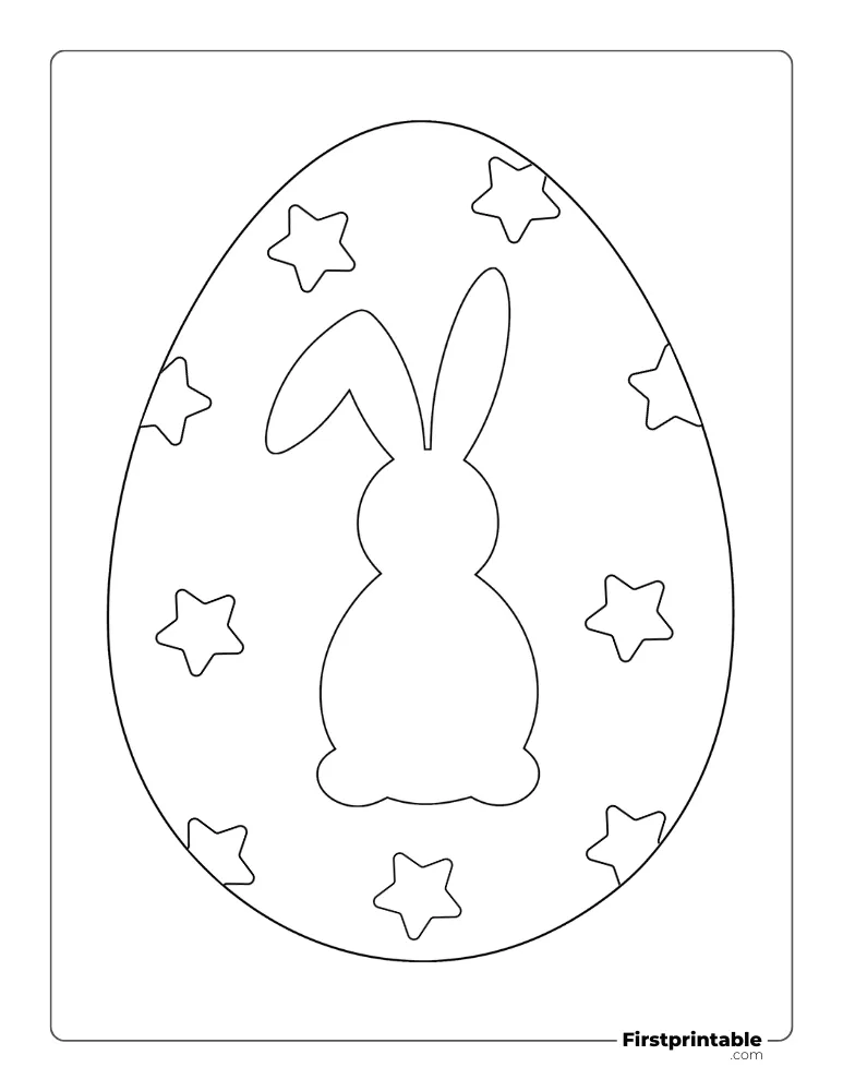 Cute Bunny Easter Egg Template - Full Page Outline