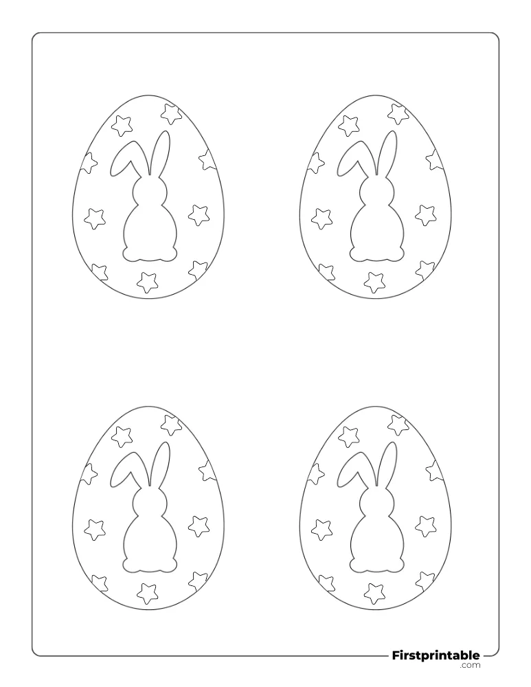 Cute Bunny Easter Egg Template - Medium Outline