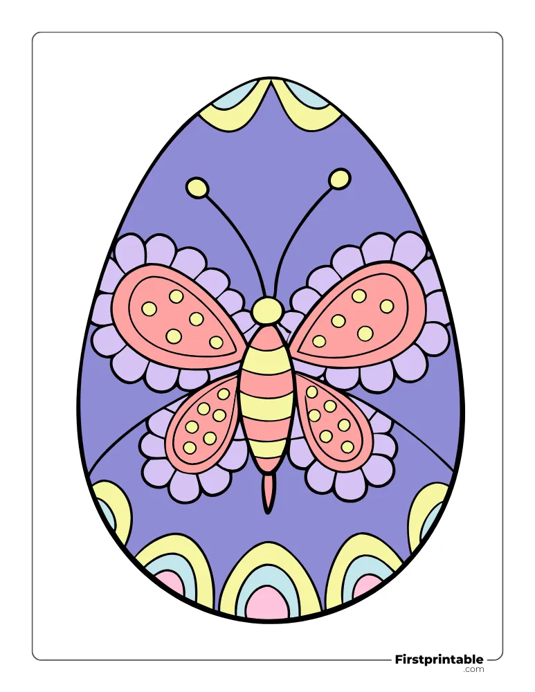 Butterfly Easter Egg Template - Full Page Colored