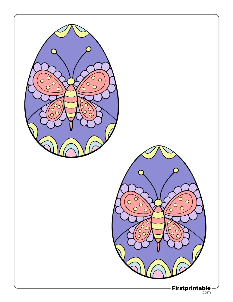 Butterfly Easter Egg Template - Large Colored