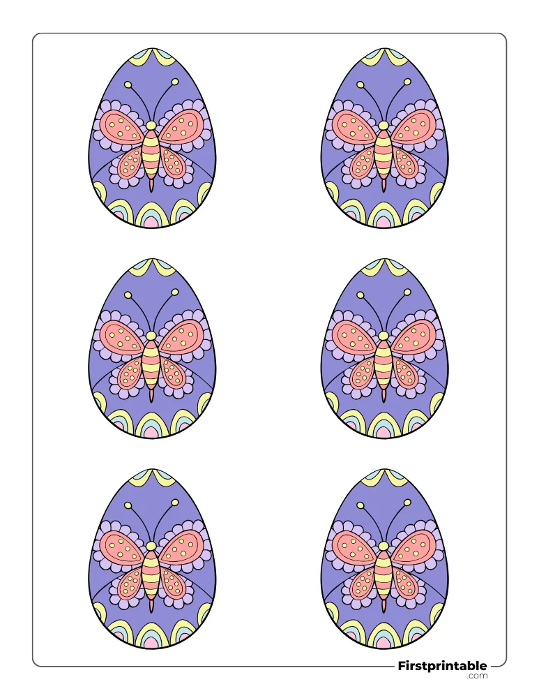 Butterfly Easter Egg Template - Small Colored