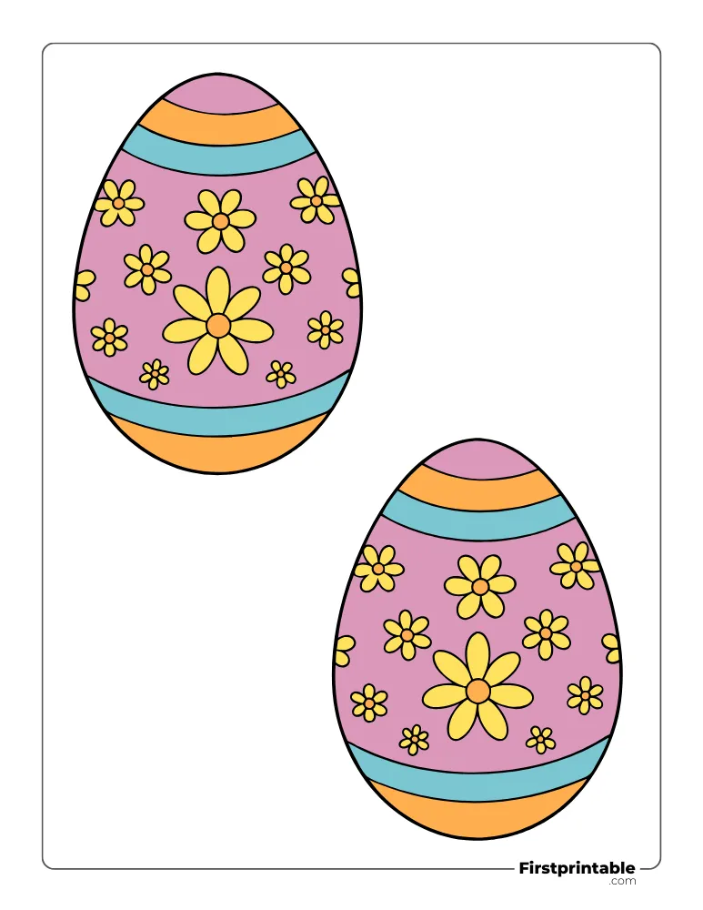 Daisy Pattern Easter Egg Template - Large Colored