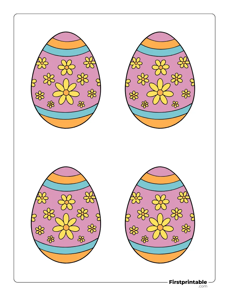 Daisy Pattern Easter Egg Template - Medium Colored