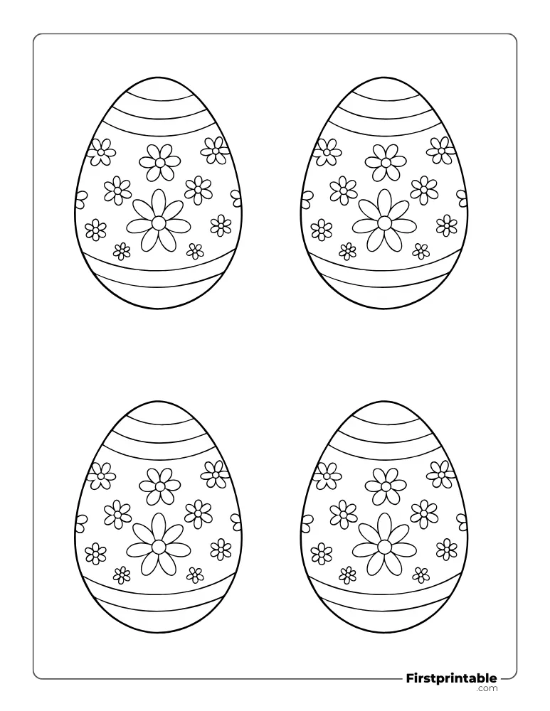 Daisy Pattern Easter Egg Template - Medium Outline