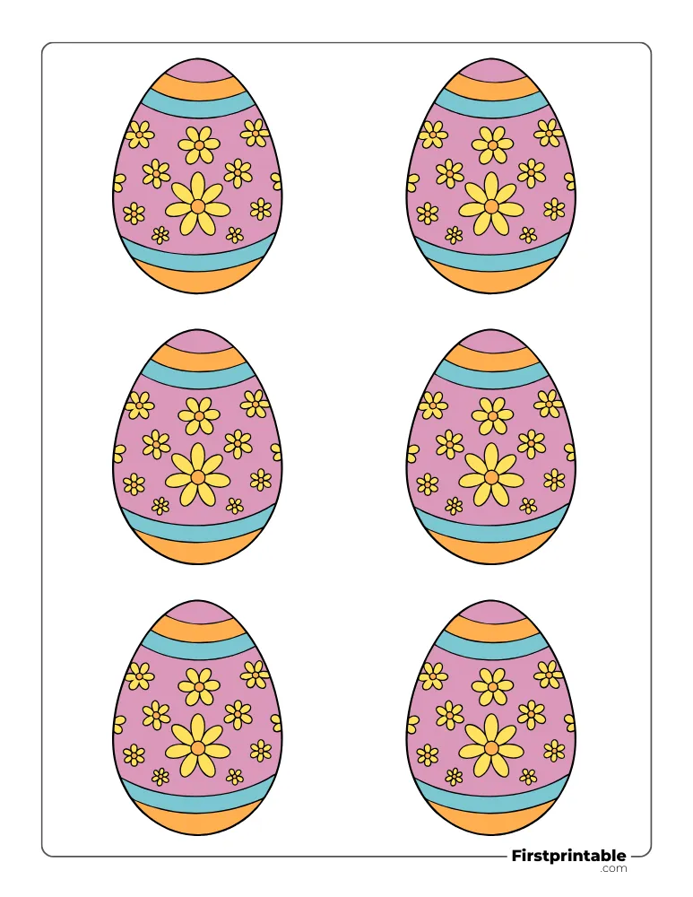 Daisy Pattern Easter Egg Template - Small Colored