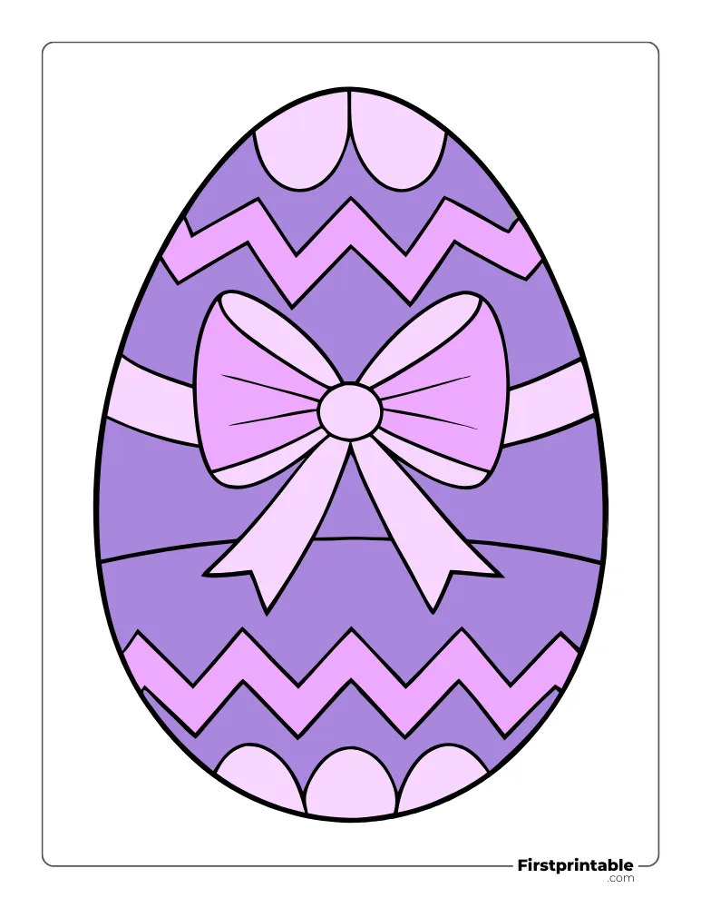 Cute Bow Easter Egg Template - Full Page Colored