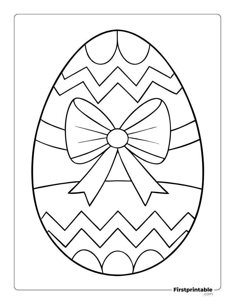 Cute Bow Easter Egg Template - Full Page Outline