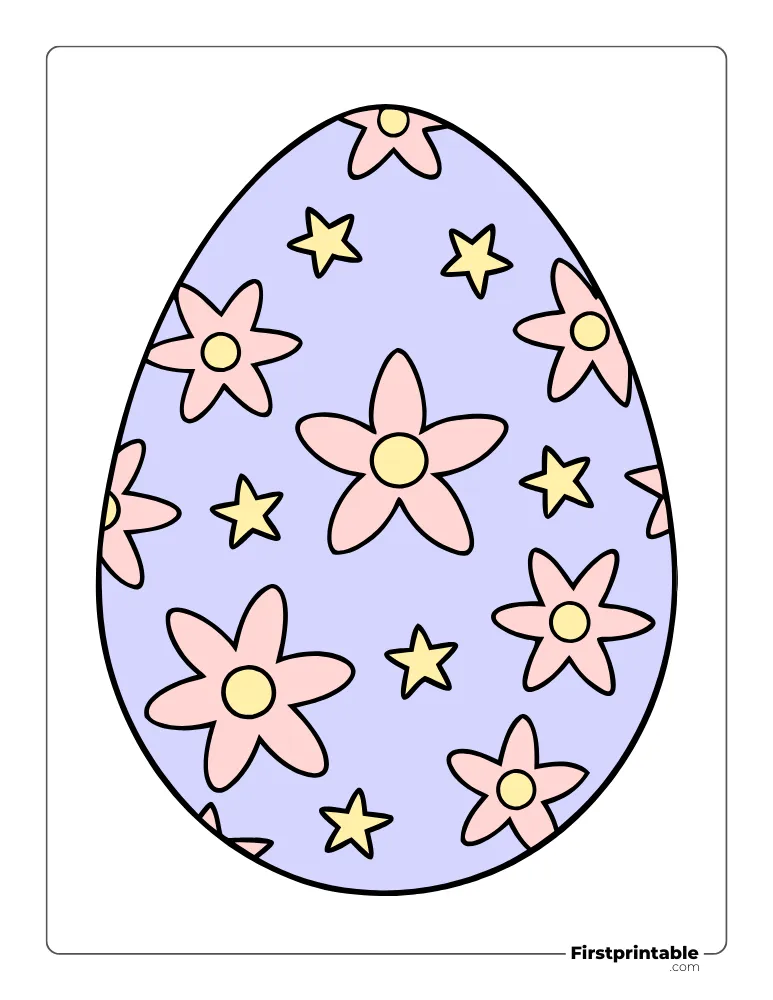 Floral Easter Egg Template - Full Page Colored