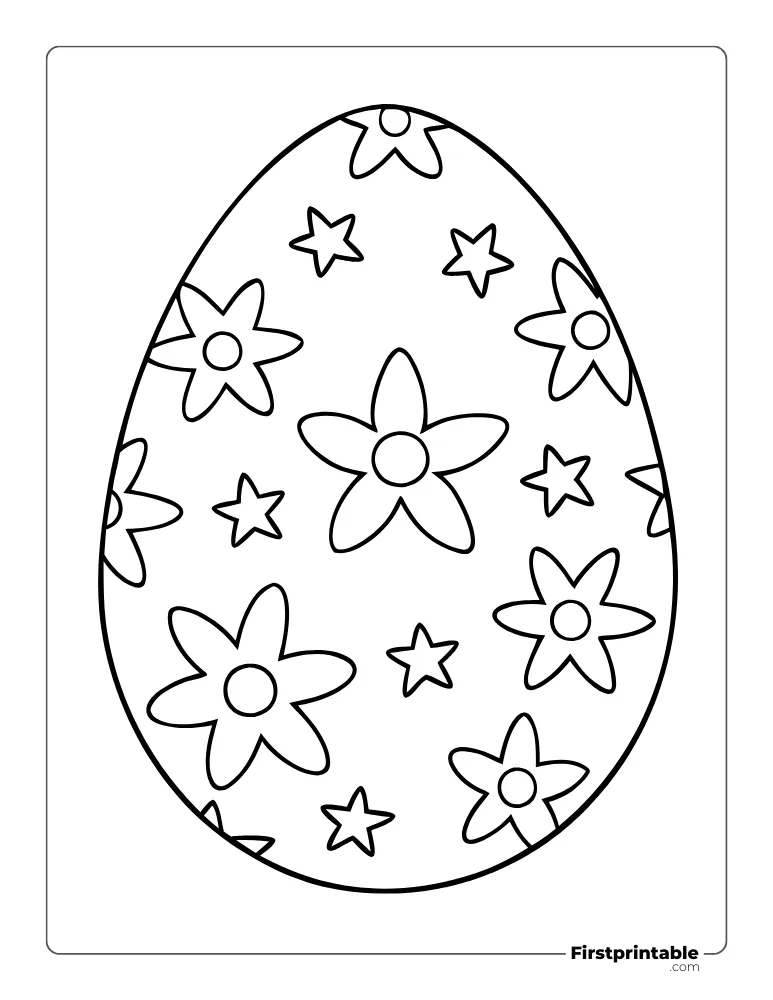 Floral Easter Egg Template - Full Page Outline