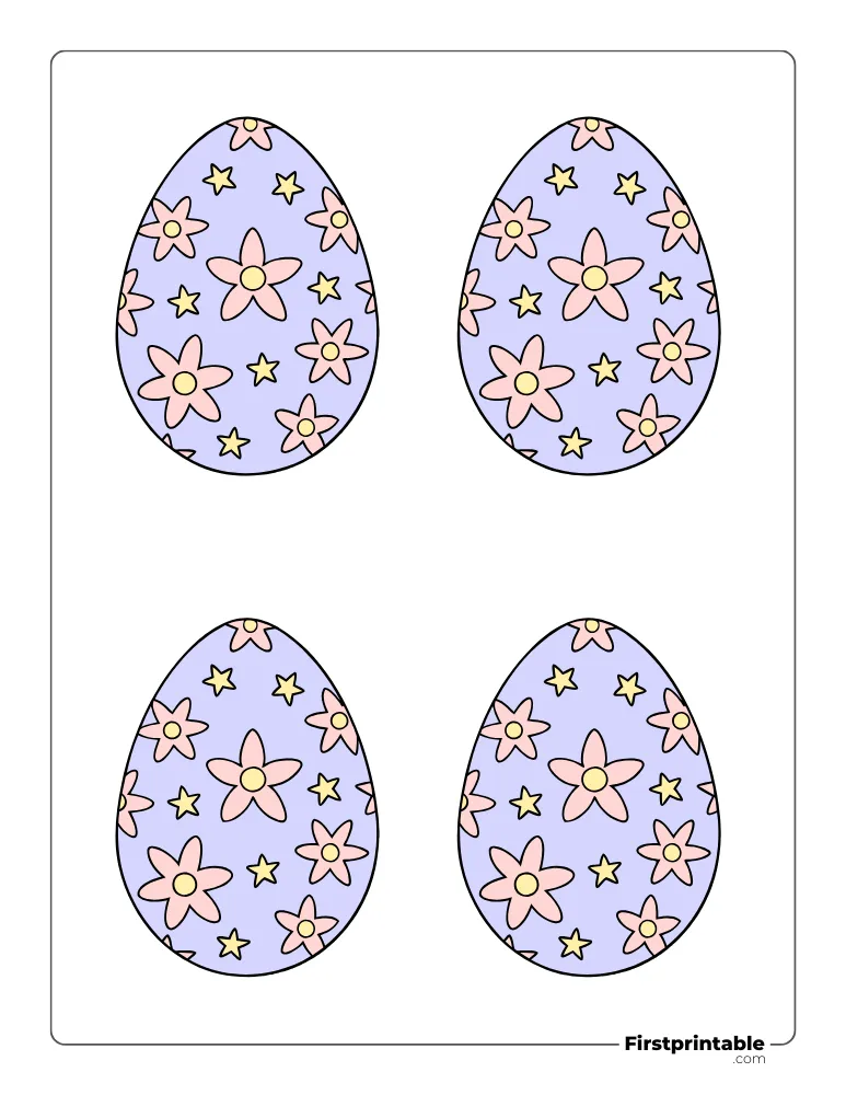 Floral Easter Egg Template - Medium Colored