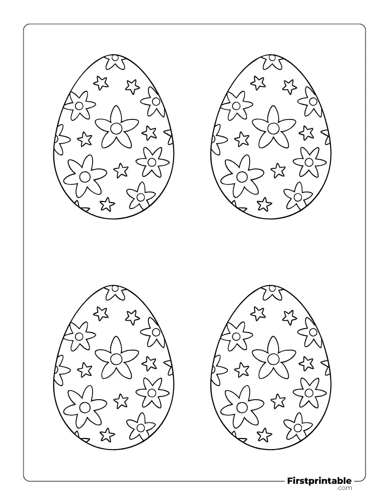 Floral Easter Egg Template - Medium Outline