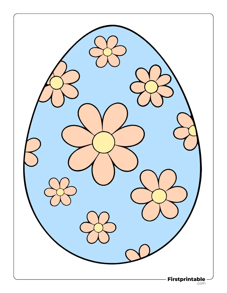 Flowers Pattern Easter Egg Template - Full Page Colored