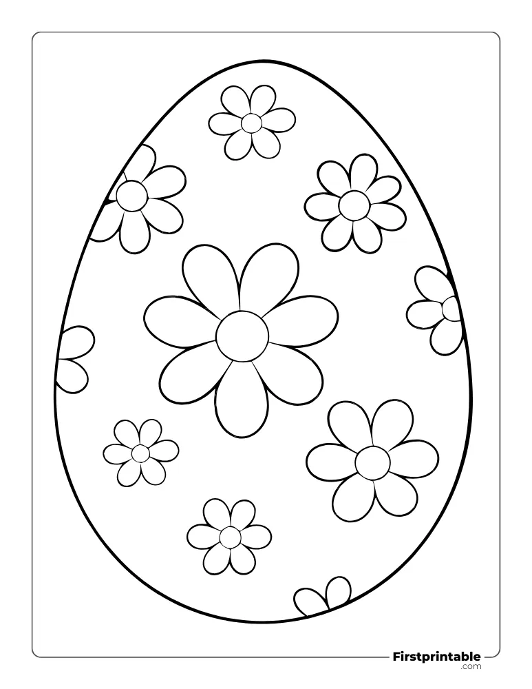 Flowers Pattern Easter Egg Template - Full Page Outline