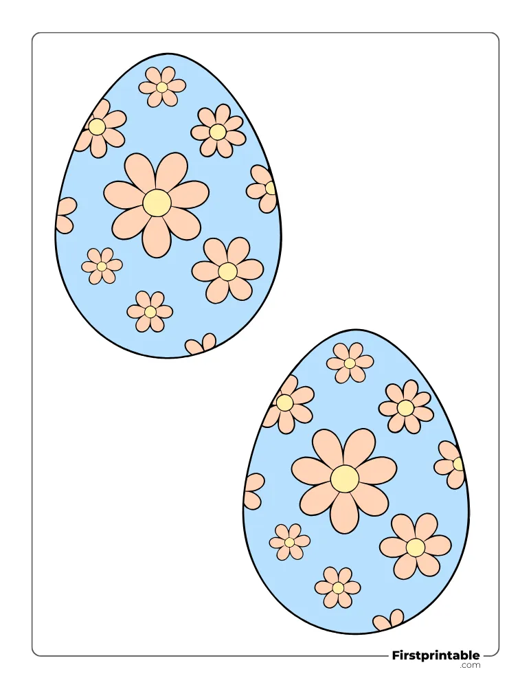 Flowers Pattern Easter Egg Template - Large Colored