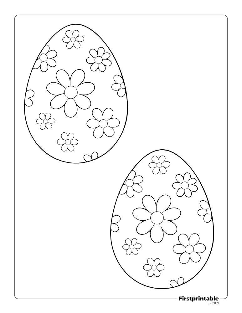 Flowers Pattern Easter Egg Template - Large Outline