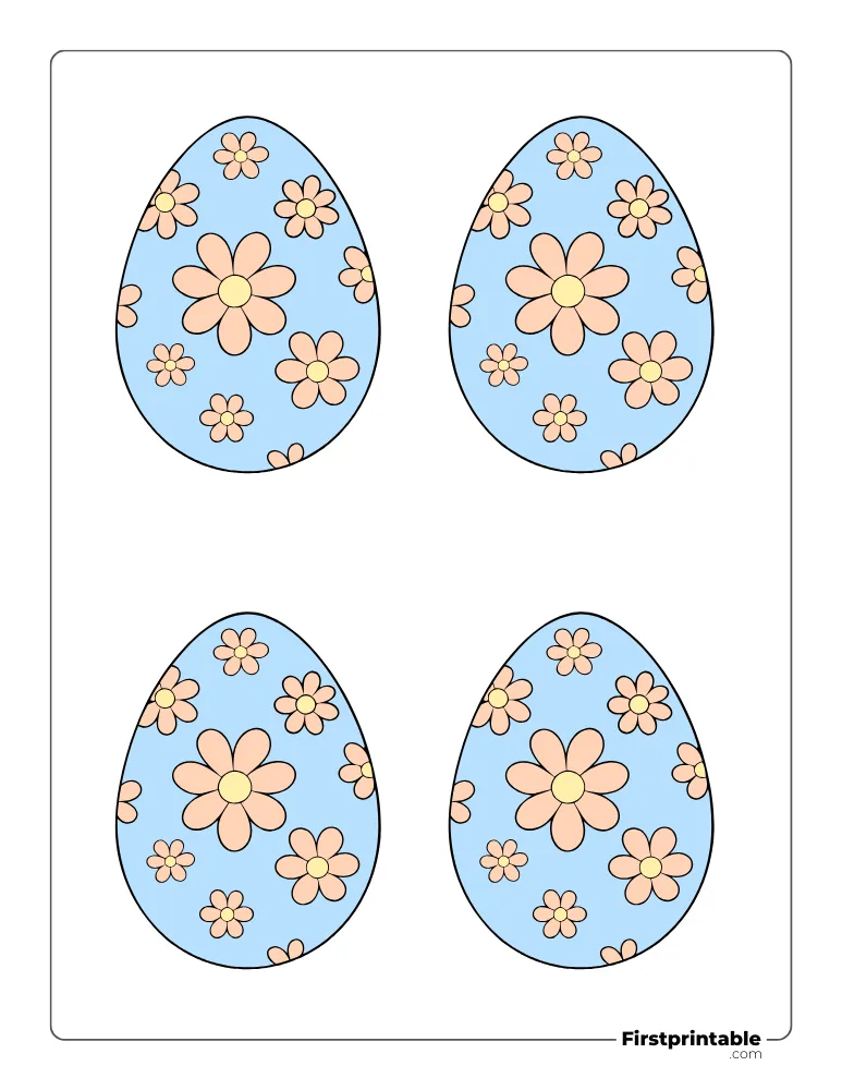 Flowers Pattern Easter Egg Template - Medium Colored