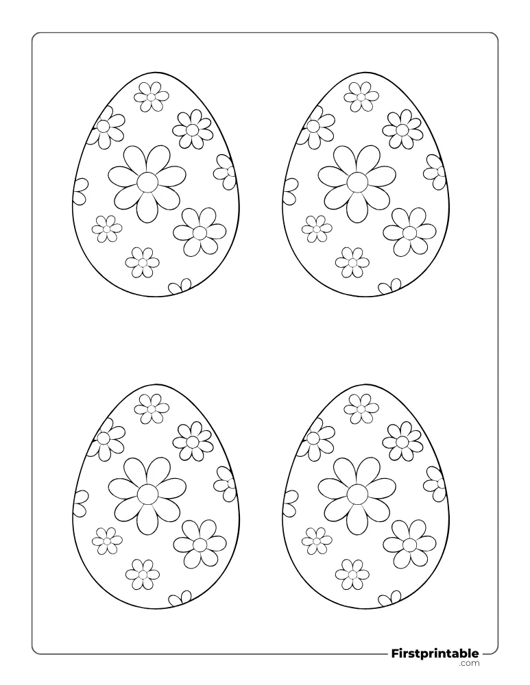 Flowers Pattern Easter Egg Template - Medium Outline