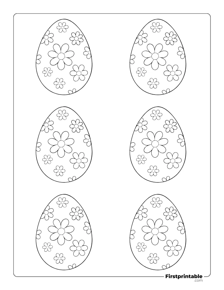 Flowers Pattern Easter Egg Template - Small Outline