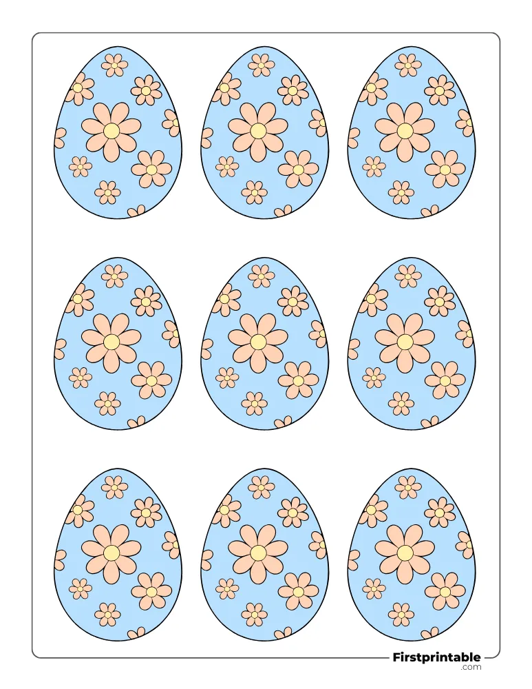 Flowers Pattern Easter Egg Template - XS Colored